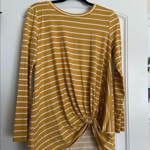 Mustard Yellow White striped tie knot long sleeve